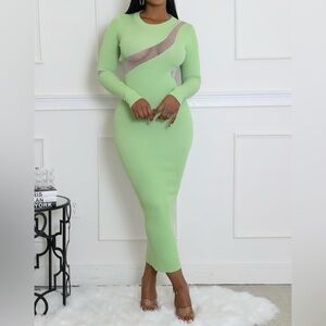 Elegant Lime Green Mesh Cutout Dress